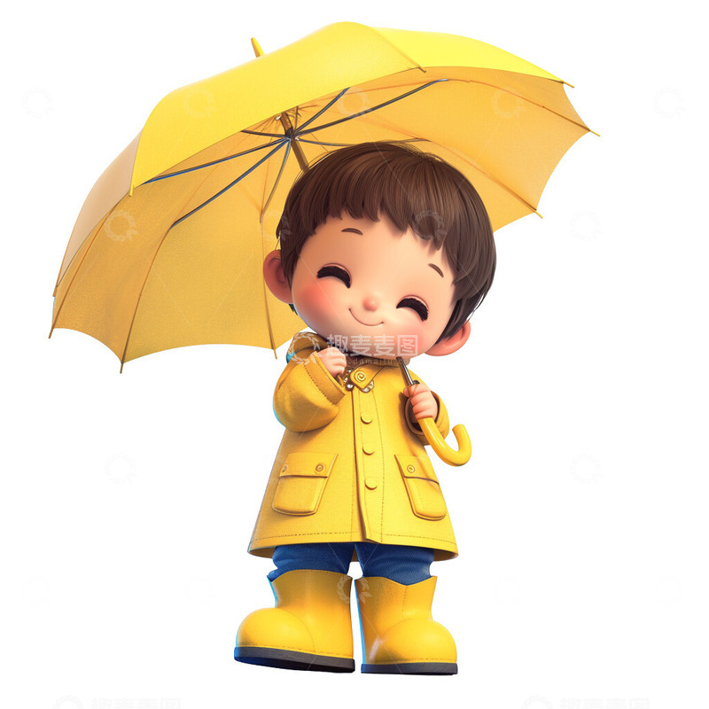 高清大图下载【趣麦麦图】谷雨季节撑着雨伞避雨的小孩