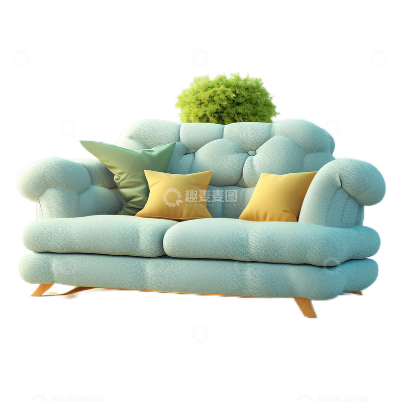 高清大图下载【趣麦麦图】3D立体卡通沙发青色家居欧式