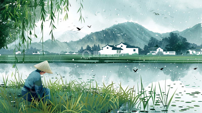 高清大图下载【趣麦麦图】春天谷雨农民耕种场景插画