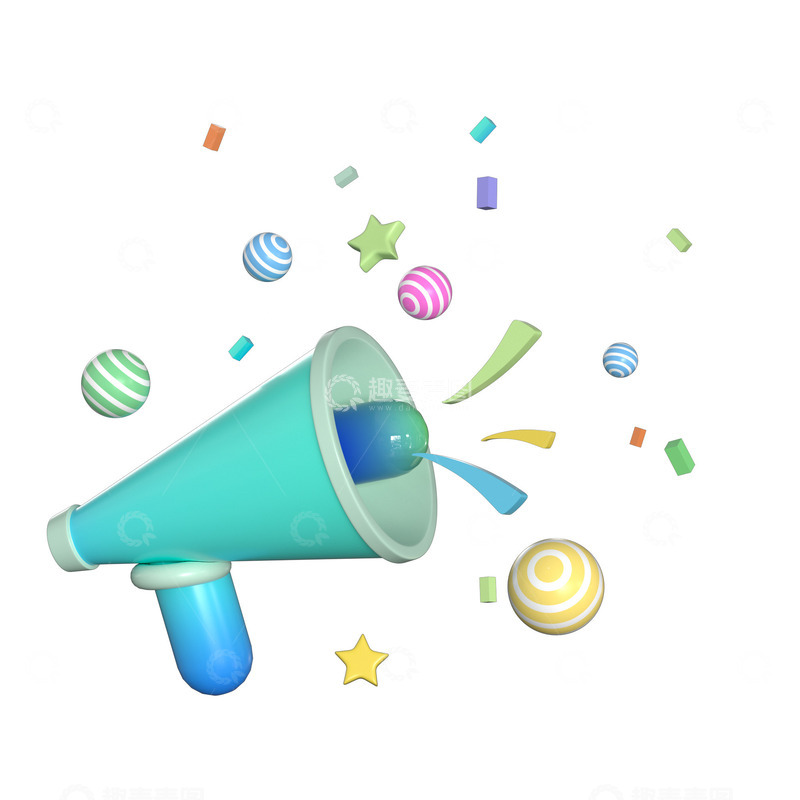 源文件下载【趣麦麦图】3D元素蓝色喇叭扩音通知促销