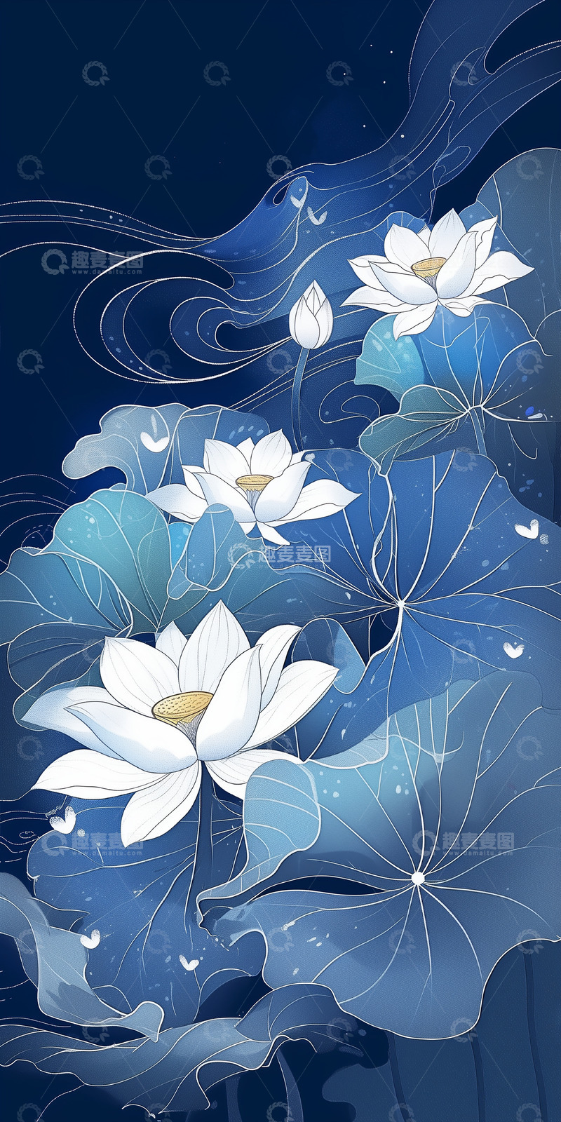 高清大图下载【趣麦麦图】中国风荷花国潮背景