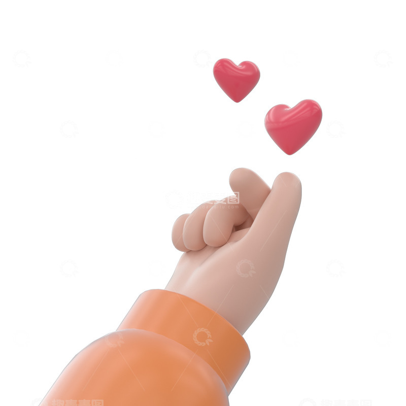源文件下载【趣麦麦图】3D立体元素比心爱心手势姿势建模渲染