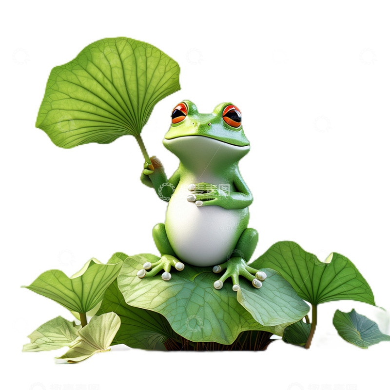 高清大图下载【趣麦麦图】3D立体卡通青蛙荷叶夏日凉爽避暑