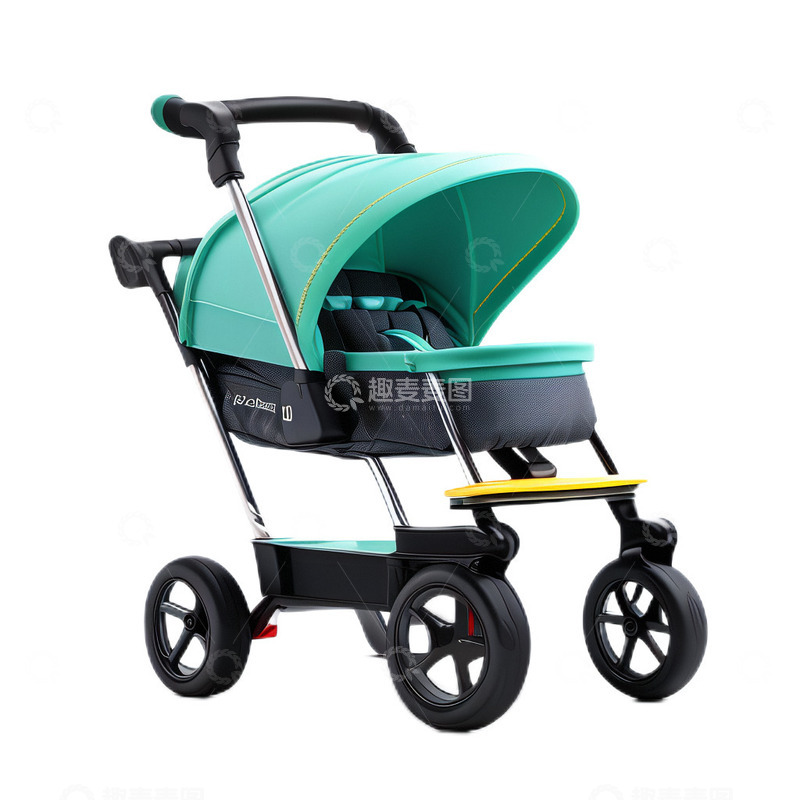 高清大图下载【趣麦麦图】3D立体卡通婴儿婴儿车推车青色