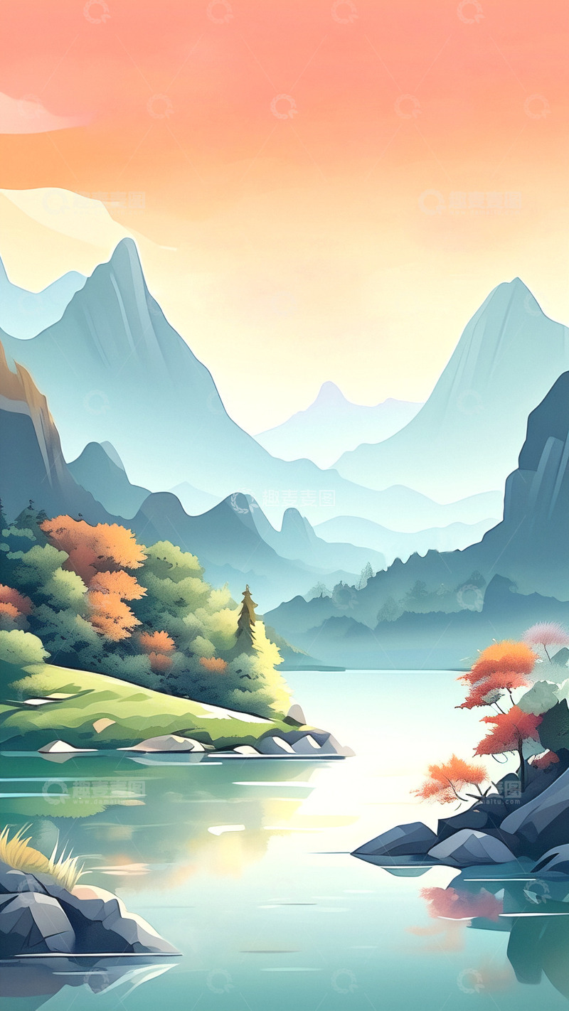 高清大图下载【趣麦麦图】中国风山水展板背景