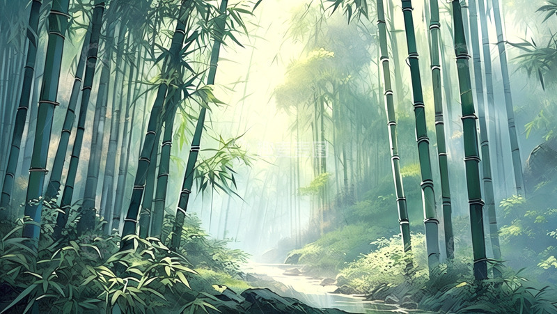 高清大图下载【趣麦麦图】中国风水墨竹子背景