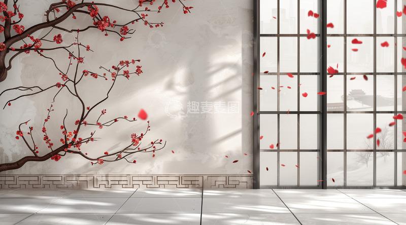 高清大图下载【趣麦麦图】古风梅花窗户光影墙