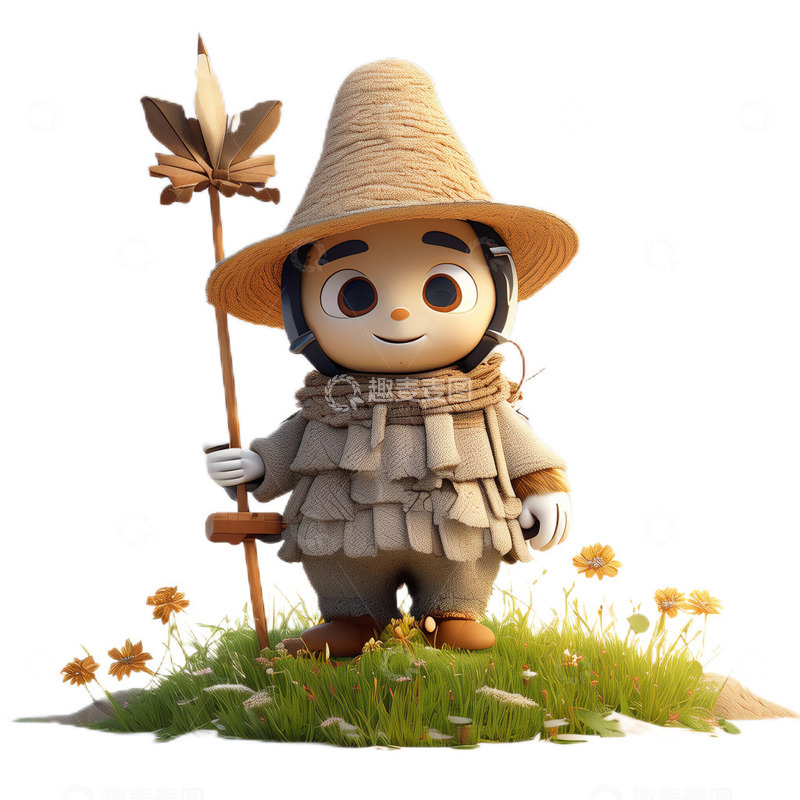 高清大图下载【趣麦麦图】3D立体卡通稻草人农业麦田稻田