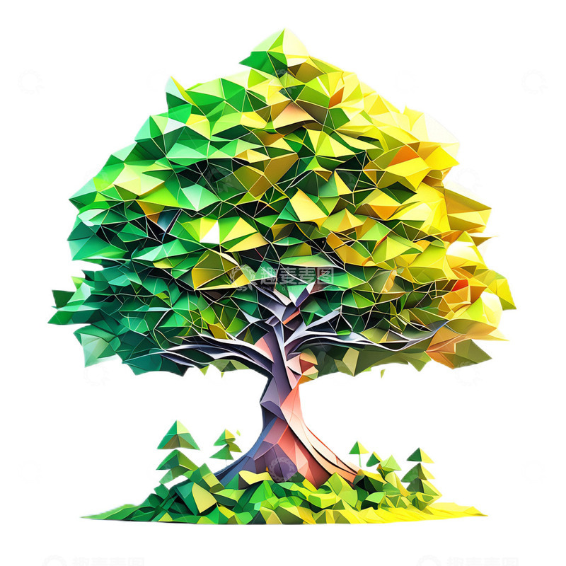 高清大图下载【趣麦麦图】-3D立体几何树木绿色现代