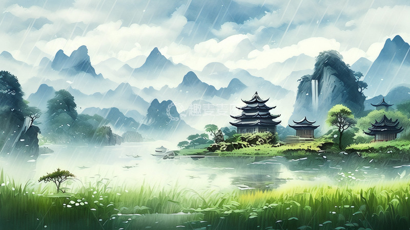 高清大图下载【趣麦麦图】谷雨水墨风景图