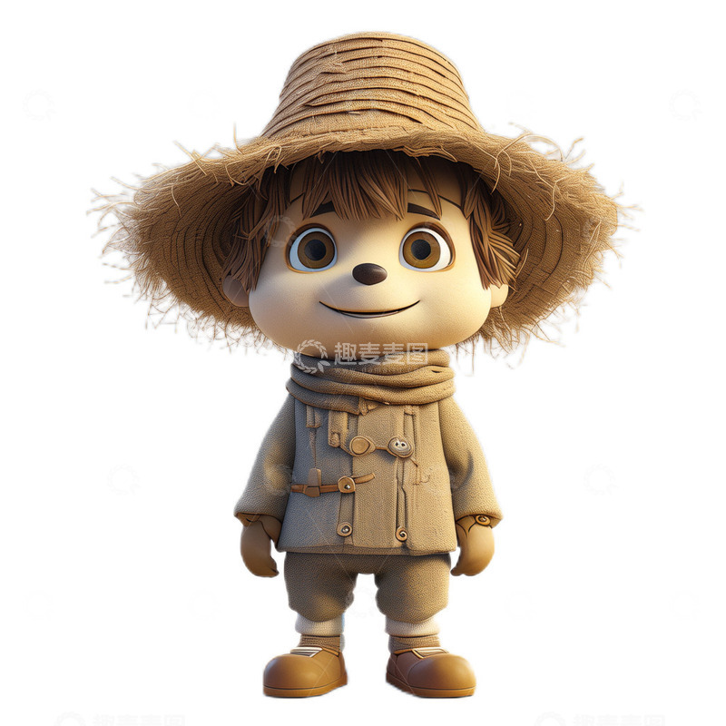 高清大图下载【趣麦麦图】3D立体卡通稻草人农业稻田