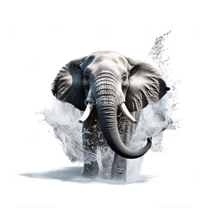 高清大图下载【趣麦麦图】3D立体卡通大象泼水傣族泼水节
