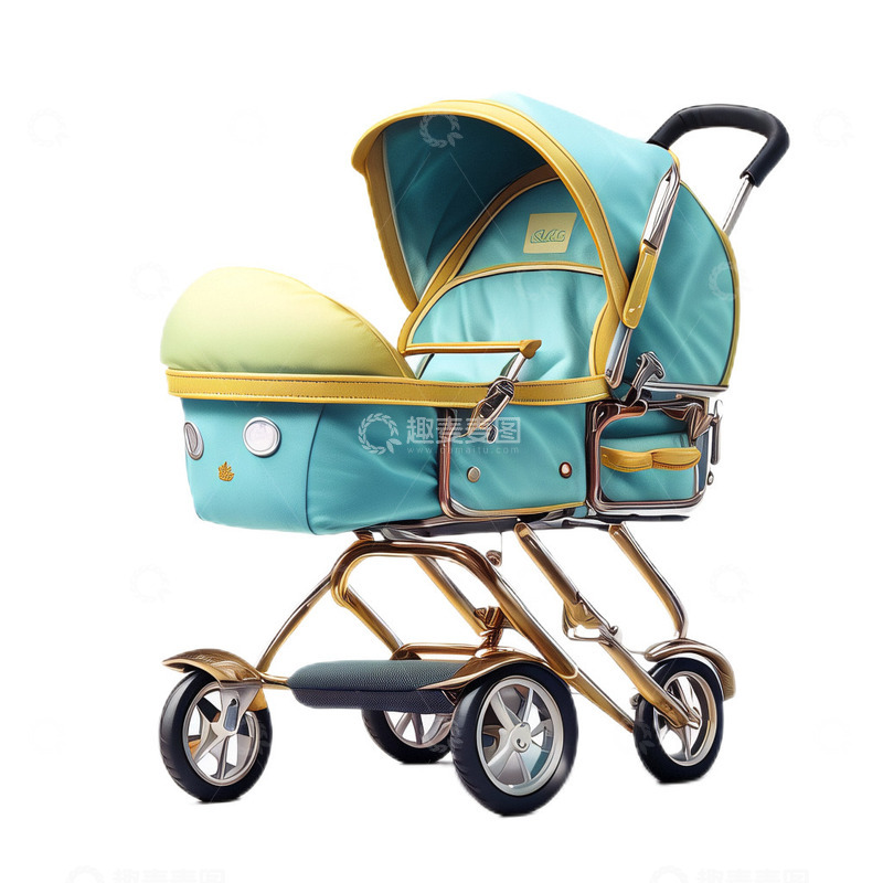 高清大图下载【趣麦麦图】3D立体卡通婴儿车推车青色