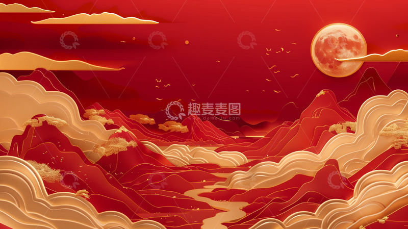 金色中国风山水电商背景