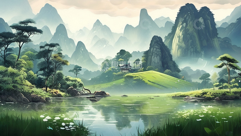 高清大图下载【趣麦麦图】青山绿水风景背景