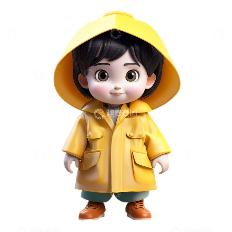 高清大图下载【趣麦麦图】3D立体卡通人物雨衣下雨