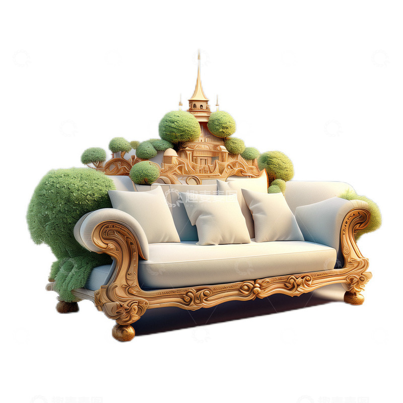 高清大图下载【趣麦麦图】3D立体卡通沙发白色家居