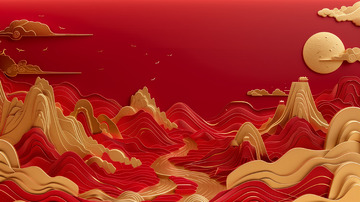 3D剪纸国风文艺电商背景