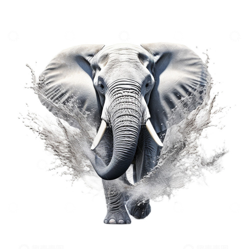 高清大图下载【趣麦麦图】3D立体卡通大象泼水傣族