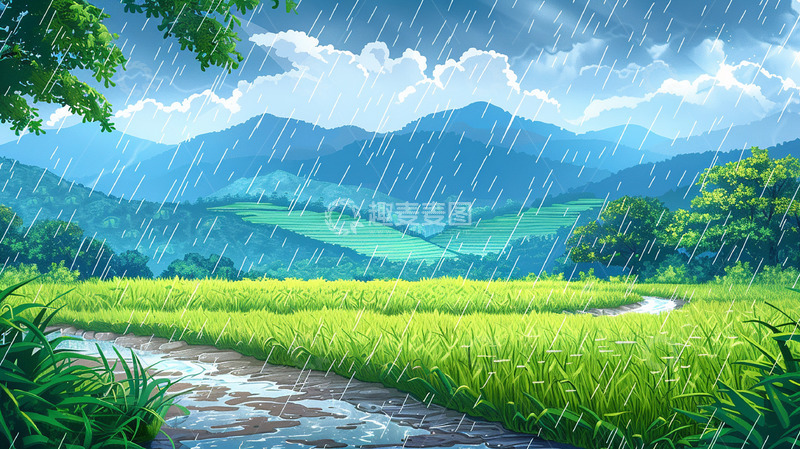 高清大图下载【趣麦麦图】谷雨下雨农地风景