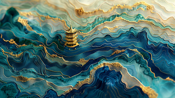 3D中国风抽象山水装饰画背景