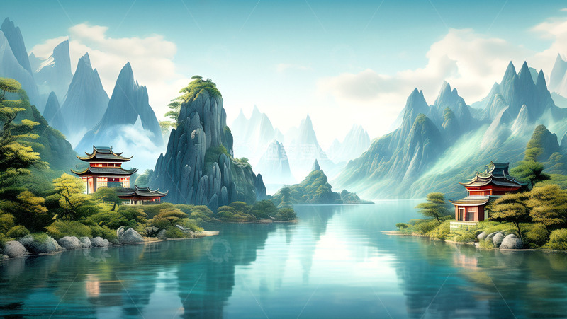 高清大图下载【趣麦麦图】中国山水风景背景素材