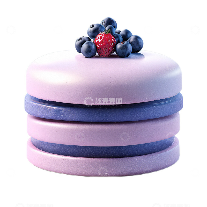 高清大图下载【趣麦麦图】3D立体卡通马卡龙饼干甜品蓝莓