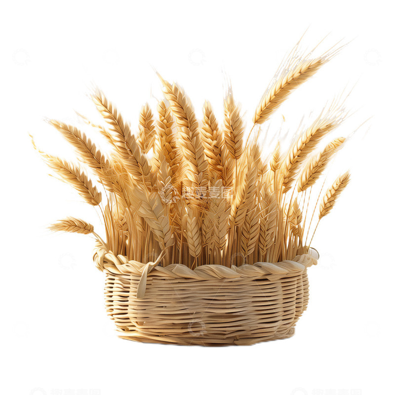 高清大图下载【趣麦麦图】3D立体卡通藤编筐小麦农作物