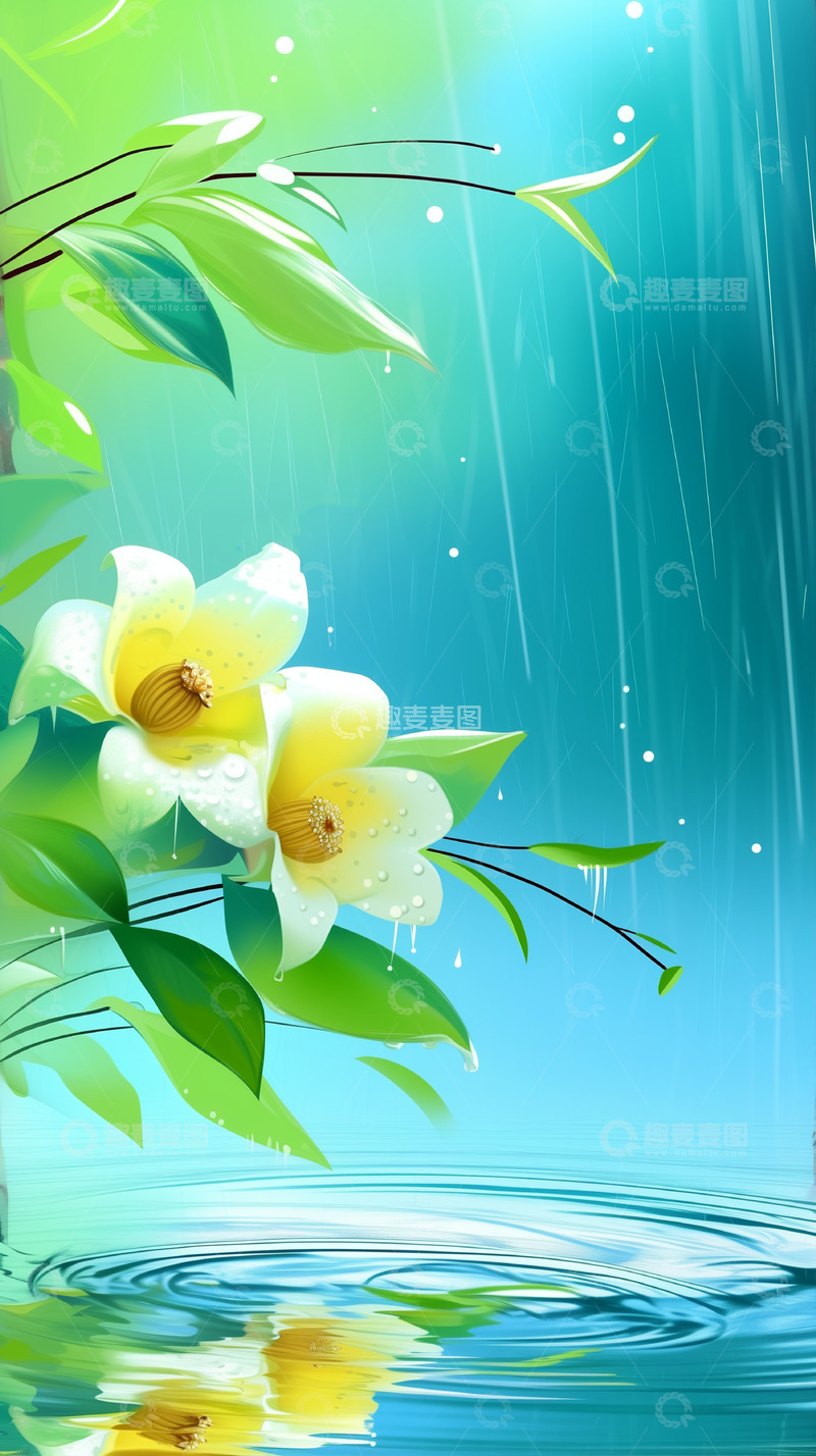 高清大图下载【趣麦麦图】谷雨雨水节气海报背景
