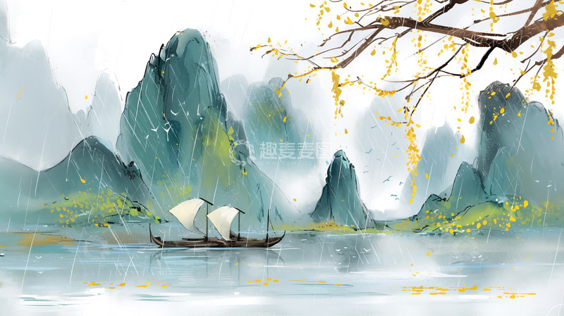 高清大图下载【趣麦麦图】谷雨清明古风节气背景