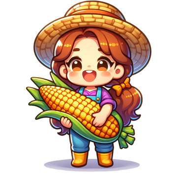 抱着玉米的卡通农民形象