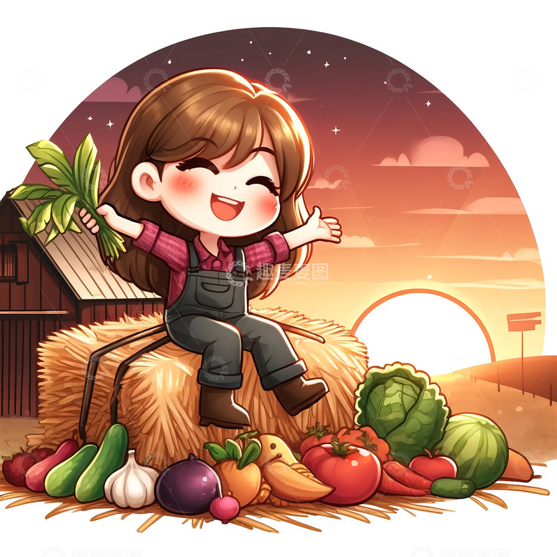 高清大图下载【趣麦麦图】卡通农场丰收场景素材