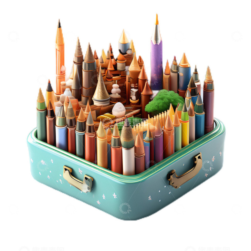 高清大图下载【趣麦麦图】3D立体卡通文具笔盒铅笔