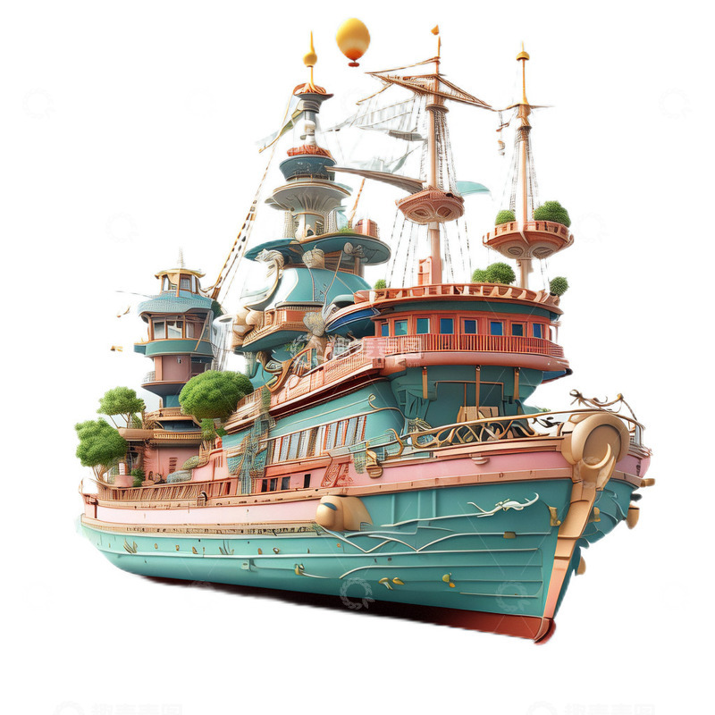 高清大图下载【趣麦麦图】3D立体卡通轮船邮轮航行