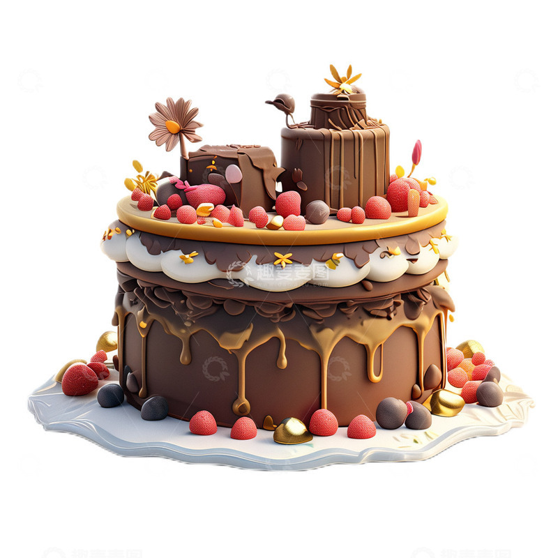 高清大图下载【趣麦麦图】3D立体卡通巧克力蛋糕甜品