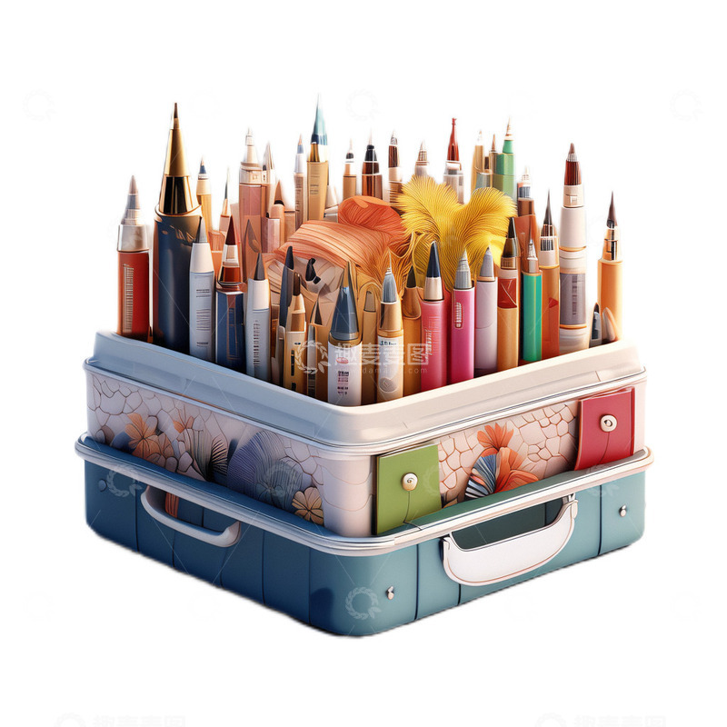高清大图下载【趣麦麦图】3D立体卡通文具笔盒铅笔绘画