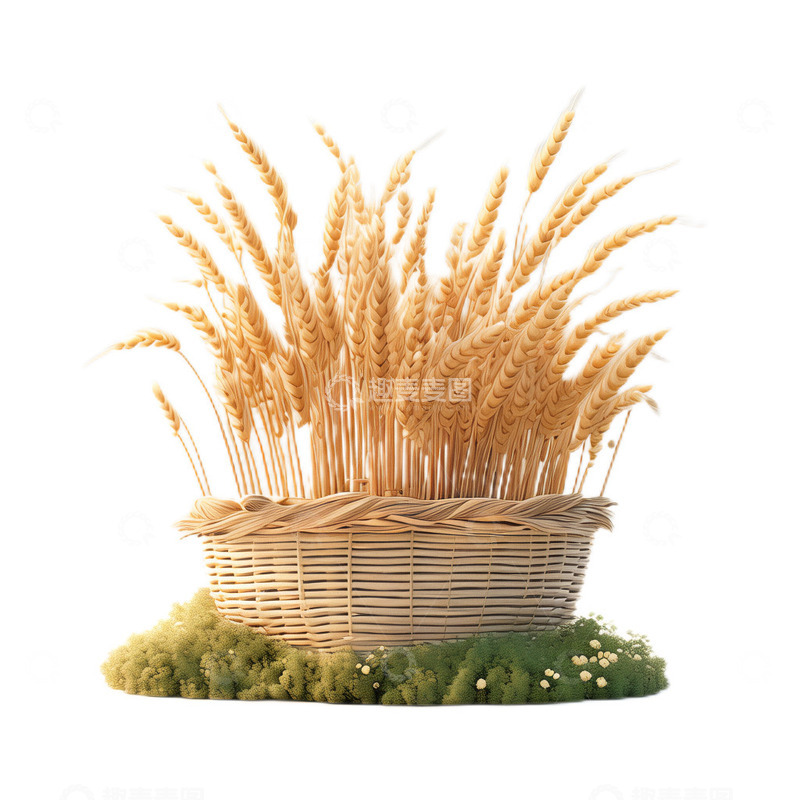 高清大图下载【趣麦麦图】3D立体卡通藤编筐小麦篮子