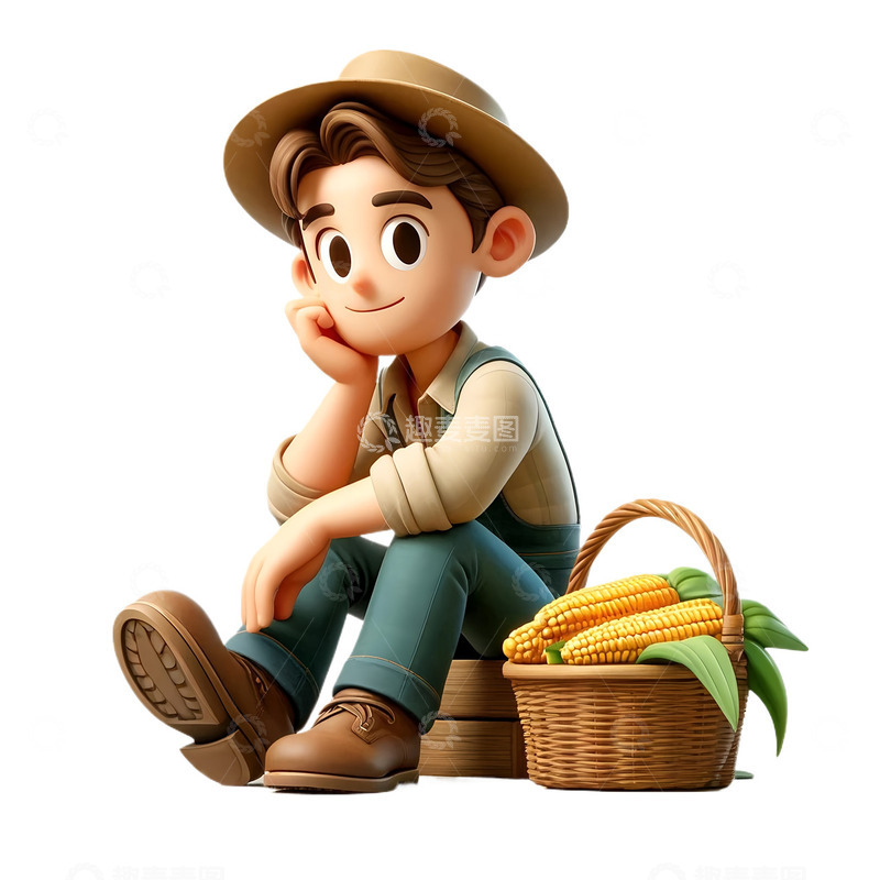 高清大图下载【趣麦麦图】可爱3D农民人物形象元素