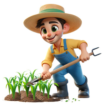 3D卡通农民耕种素材