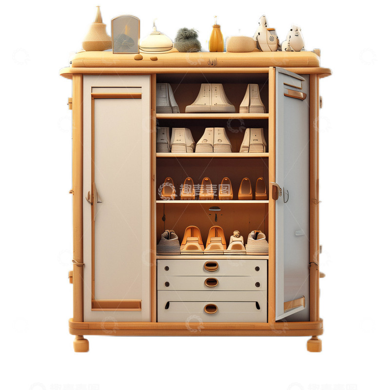 高清大图下载【趣麦麦图】3D立体卡通鞋柜柜子木质打开