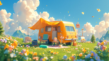 房车旅行春游踏青背景图