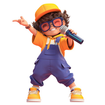 在拿着话筒唱歌主持的小男孩