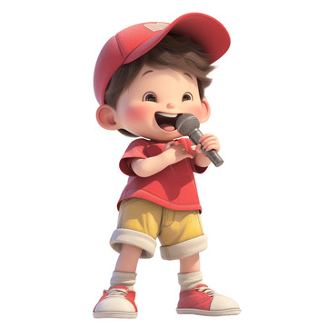 在拿着话筒唱歌的小男孩