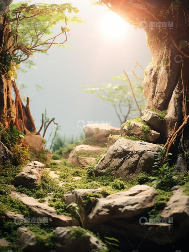 高清大图下载【趣麦麦图】森林岩石电商空背景