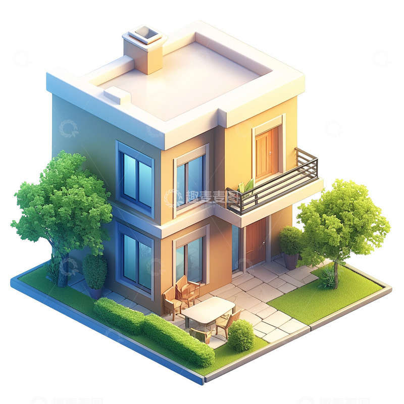 高清大图下载【趣麦麦图】等距风格别墅房屋
