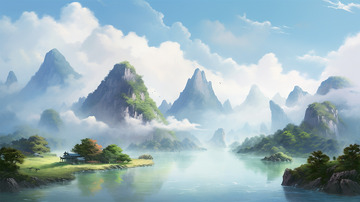 中国风山水唯美风景场景