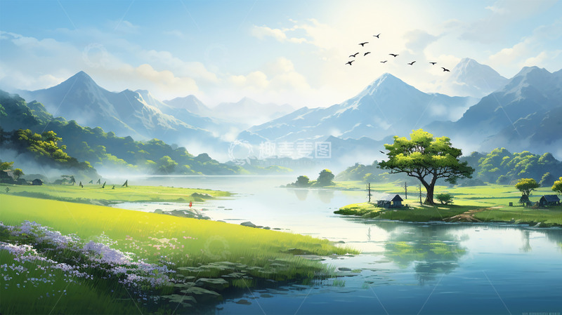高清大图下载【趣麦麦图】春天绿色山水美景风景场景