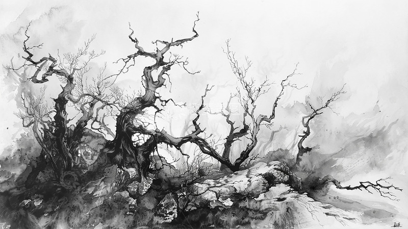 高清大图下载【趣麦麦图】中国风水墨植物背景插画