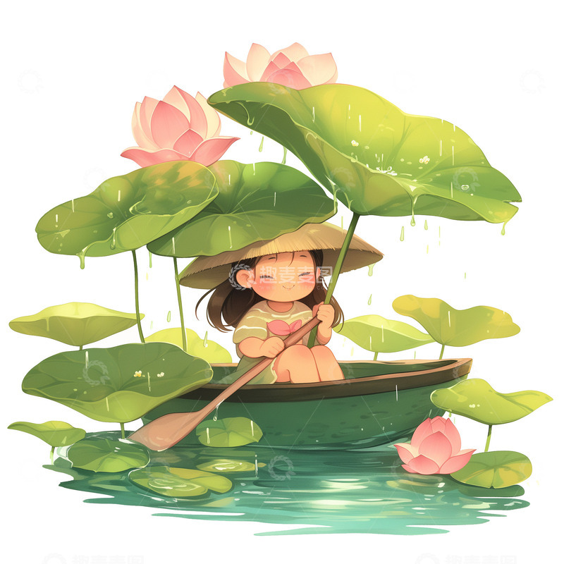 高清大图下载【趣麦麦图】-谷雨雨水节气卡通插画素材
