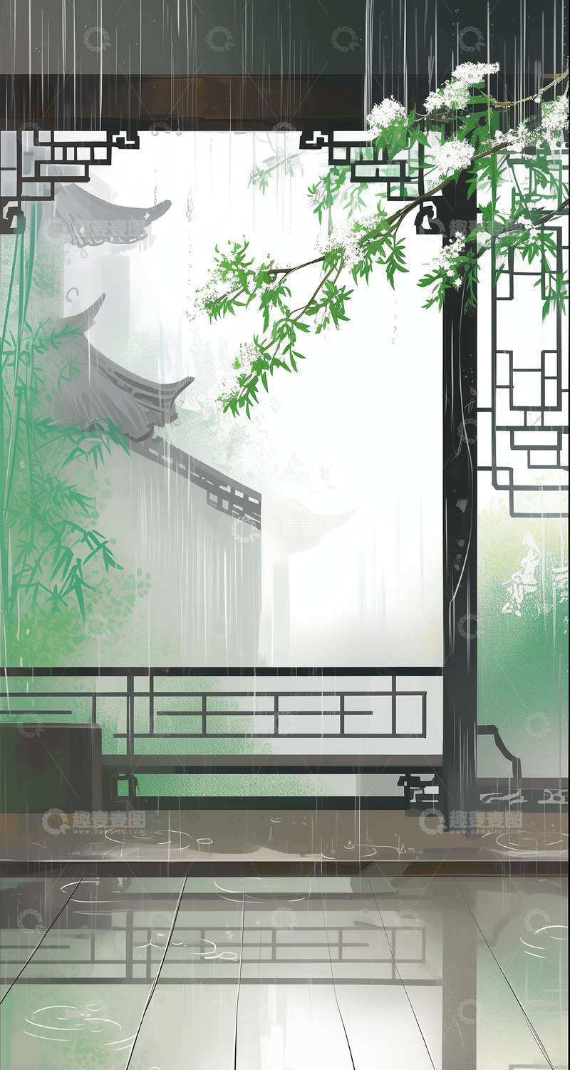 高清大图下载【趣麦麦图】中国风插画背景谷雨雨水